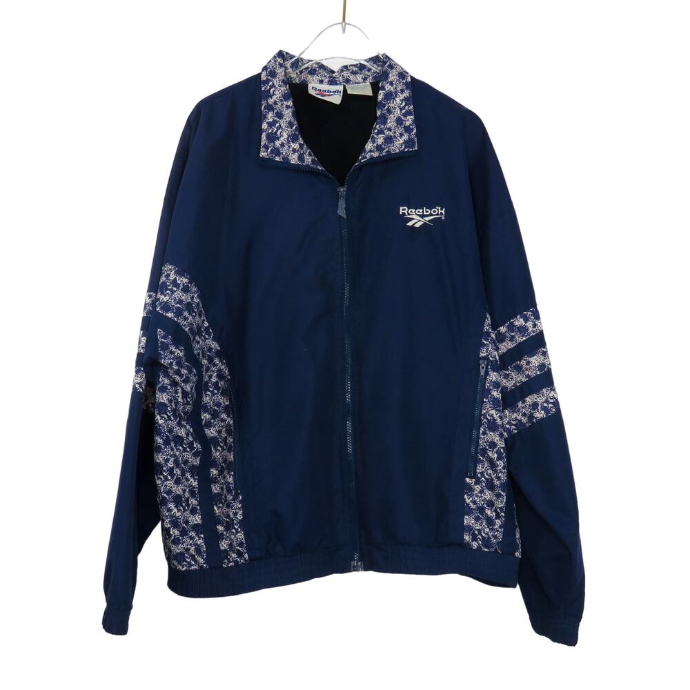 Vintage Reebok Navy Blue Windbreaker Jacket Large Bloke Sportswear Retro 90s